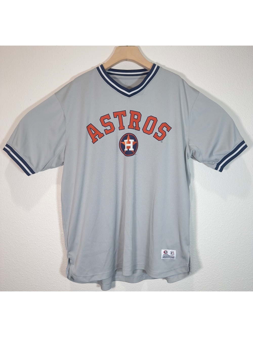 Houston Astros True Fan MLB Baseball Jersey Shirt Gray V-Neck Men’s XL Approx